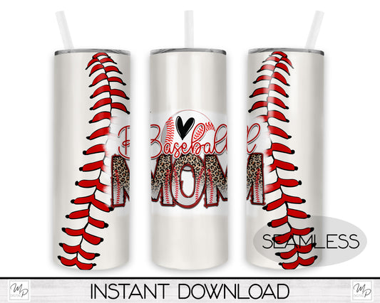 Baseball Mom 20oz Skinny Tumbler PNG Sublimation Design, Tumbler Digital Download