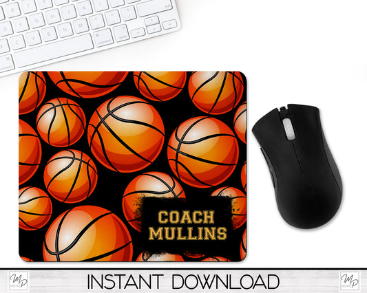 Basketball Mouse Pad PNG for Sublimation Digital Download, Coach / Player Mousepad Design for Sublimation