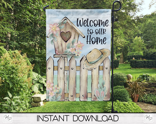 Birdhouse Garden Flag PNG for Sublimation Design, Digital Download, Welcome To Our Home