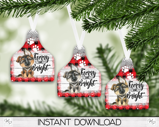 Four Breed Colors GERMAN SHEPHERD Cow Tag Christmas Tree Ornament PNG for Sublimation, Ornament Design, Dog Ornament, Digital Download