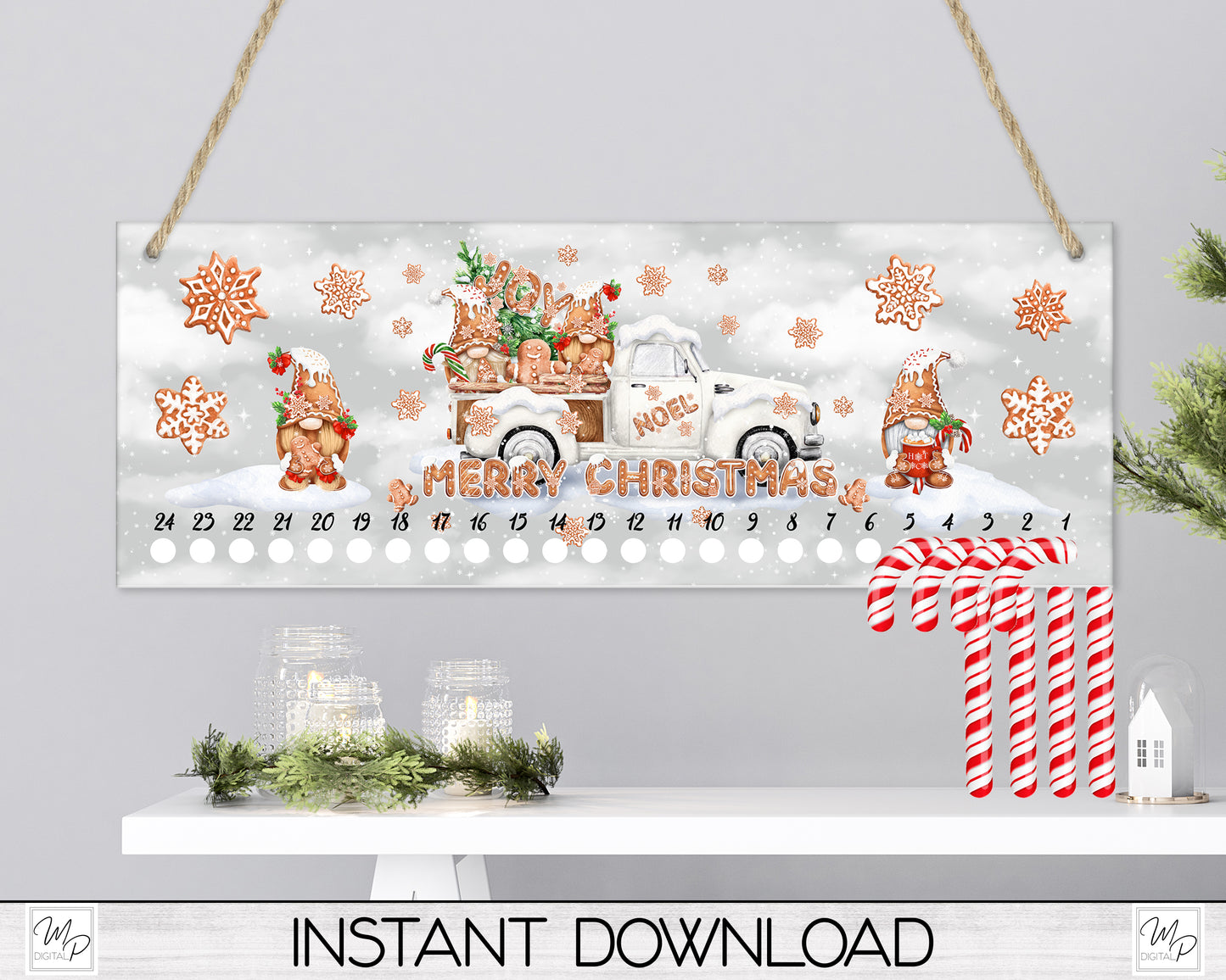 Christmas Gingerbread Candy Cane Countdown Sign PNG Sublimation Digital Download, Candy Cane Holder Advent Calendar