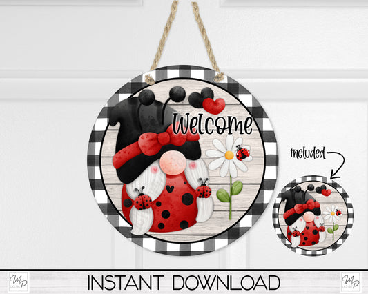 Ladybug Gnome PNG Design for Sublimation of Round Signs, Earrings, Coasters and Keychains, Digital Download