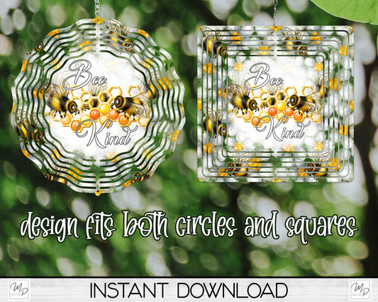 Bee Kind Wind Spinner PNG Design for Sublimation, Garden Spinner Design, Digital Download