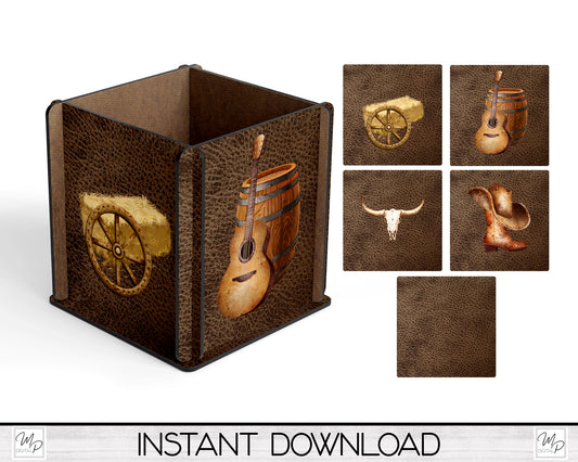 Western Box PNG Sublimation Design, Cowboy Centerpiece MDF Box Design Digital Download