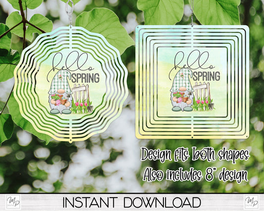 Welcome Spring Gardening Gnome Garden Wind Spinner PNG Design for Sublimation, Digital Download