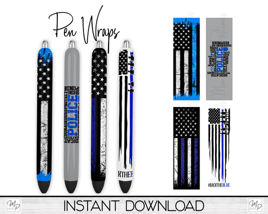 Police Sublimation Pen Wrap PNG Design Digital Download, Epoxy Ink Pen Wrap Template, Pen Wrap Bundle