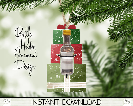 Stacked Gifts Liquor Bottle Holder, Ornament PNG for Sublimation, Digital Download Design