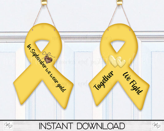 September Childhood Cancer Awareness Ribbon Front Door Sign Sublimation Design Template PNG Download, Commercial Use