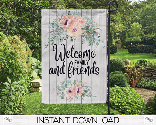 Floral Welcome Garden Flag for Sublimation Design, Yard / Patio Flag, Digital Download