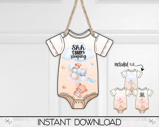 Shh Baby Sleeping Door Hanger Sign PNG Design for Sublimation, Baby Bodysuit Bundle