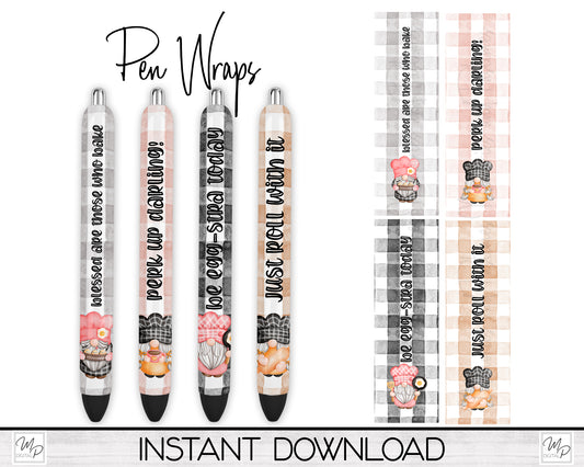 Baking / Cooking Gnome Sublimation Pen Wrap PNG Design Digital Download, Epoxy Ink Pen Wrap Template, Pen Wrap Bundle
