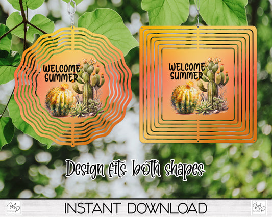 Welcome Summer Garden Wind Spinner PNG Design for Sublimation, Digital Download