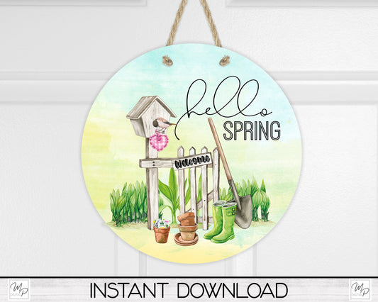 Welcome Spring Circle Front Door Hanger PNG Design for Sublimation, Digital Download