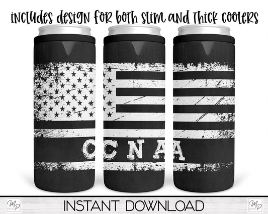 CNA US Flag Can Cooler Sublimation Download, Waterslide PNG, Duozie PNG Design for Slim & Thick Duozie Wrap