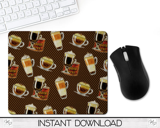 Coffee Latte Mouse Pad PNG for Sublimation Digital Download, Mousepad Design for Sublimation
