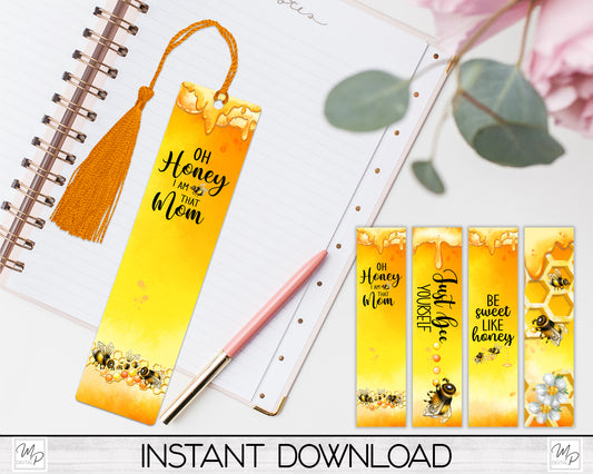 Honey Bee Bookmark PNG Design Bundle for Sublimation, Digital Download