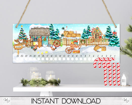 Christmas Farm Candy Cane Countdown Sign PNG Sublimation Digital Download, Candy Cane Holder Advent Calendar
