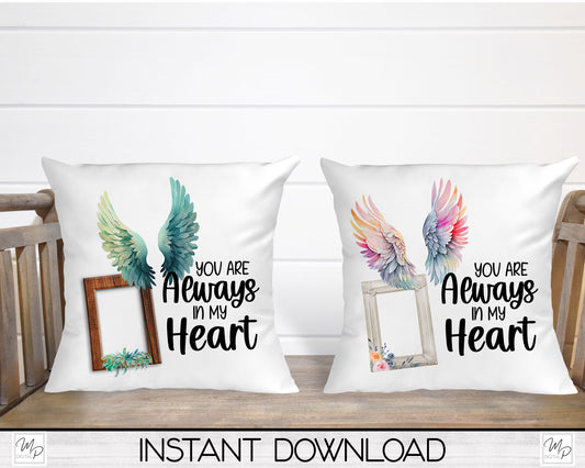 Angel Wings Memorial Pillow Cover PNG Sublimation Design, Digital Download, Square Pillow Case PNG Design