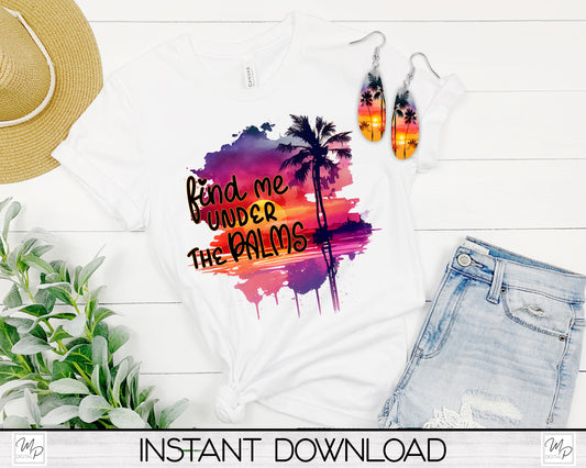 Beach PNG Sublimation T-Shirt and Earring Design Bundle Digital Download