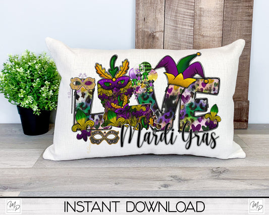 Mardi Gras Lumbar Pillow Cover PNG Sublimation Design, Digital Download