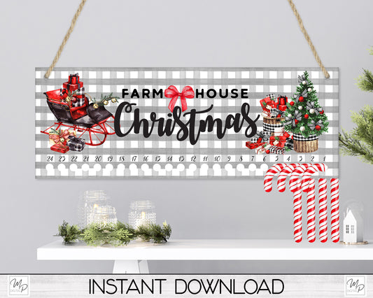 Farmhouse Buffalo Plaid Candy Cane Countdown Sign PNG Sublimation Digital Download, Candy Cane Holder Advent Calendar