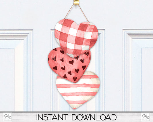 Trio Heart Valentine's Day Front Door Hanger PNG Design for Sublimation, Heart Door Sign, Digital Download