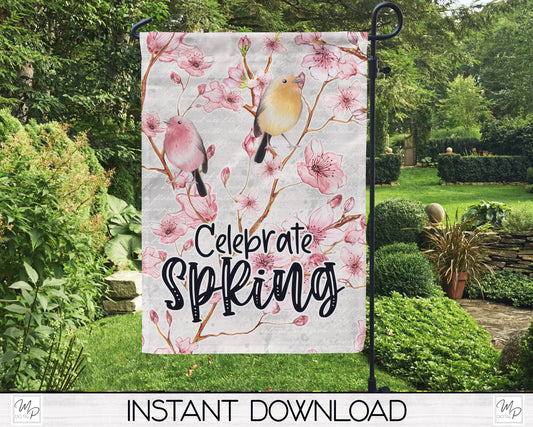 Cherry Blossom Garden Flag Design for Sublimation, Digital Download