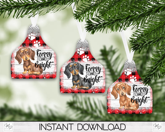 Six Breed Colors DACHSHUND Cow Tag Christmas Tree Ornament PNG for Sublimation, Ornament Design, Dog Ornament, Digital Download
