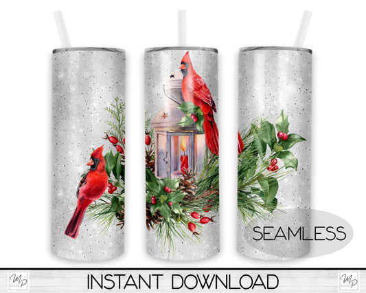 Christmas Red Cardinals 20oz Skinny Tumbler PNG Sublimation Design, Tumbler Digital Download