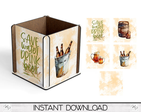 Beer Box PNG Sublimation Design, Centerpiece MDF Box Design Digital Download