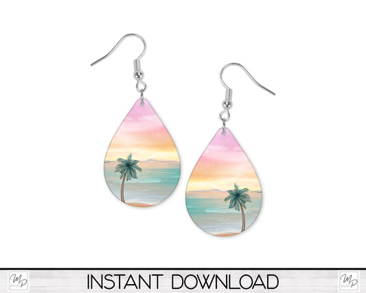 Beach PNG Design for Sublimation of Teardrop Earrings, Digital Download