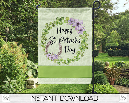 Happy St. Patrick's Day Garden Flag PNG for Sublimation Design, Digital Download