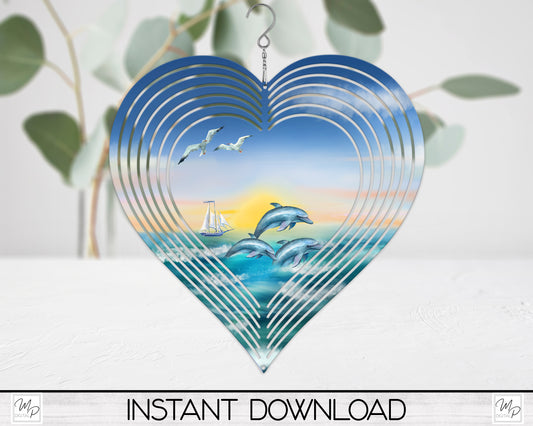 Dolphin Heart Wind Spinner PNG Design for Sublimation, Garden Spinner Design, Digital Download