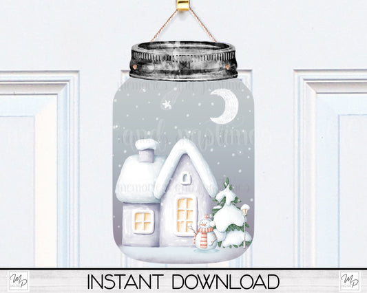 Christmas Winter Mason Jar Door Sign PNG Design for Sublimation