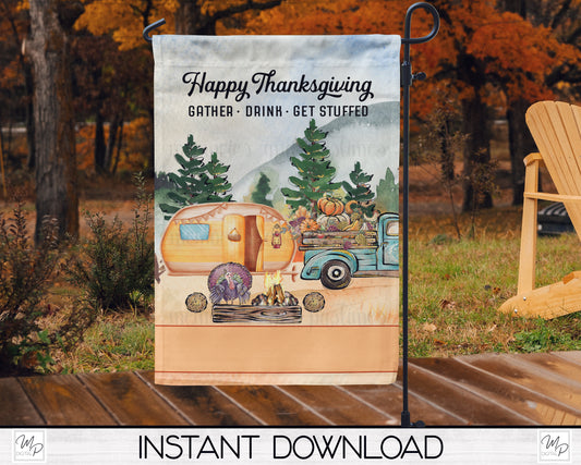 Fall Thanksgiving Camping Garden Flag PNG for Sublimation Design, Digital Download, RV Camper