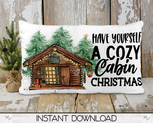 Christmas Cabin Lumbar Pillow Cover PNG Sublimation Design, Digital Download