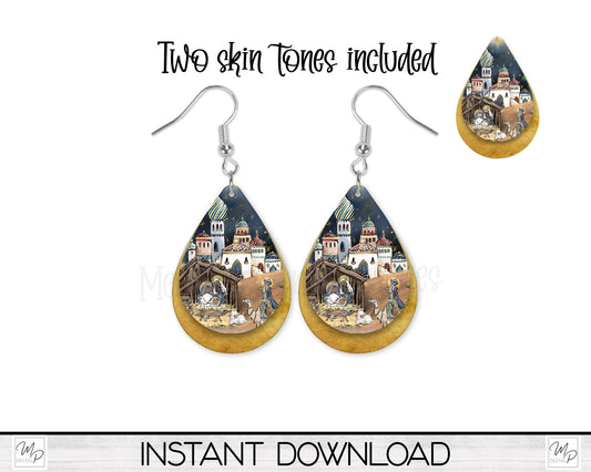 Christmas Nativity Earring Design for Sublimation, Two Skin Tones