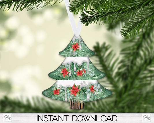 Poinsettia Christmas Tree Ornament PNG for Sublimation, Ornament Design, Digital Download