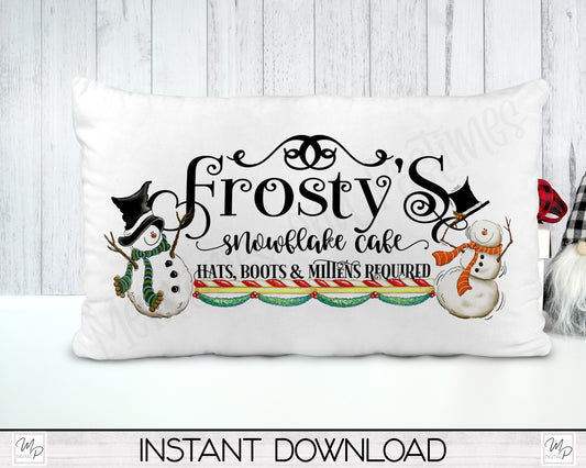 Christmas Snowman Lumbar Pillow Cover PNG Sublimation Design, Digital Download