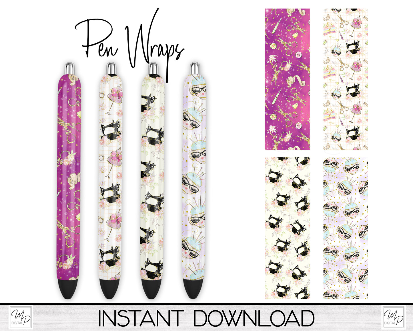 Sewing Sublimation Pen Wrap PNG Design Digital Download, Epoxy Ink Pen Wrap Template, Pen Wrap Bundle