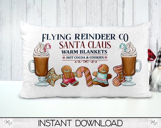 Christmas Gingerbread Lumbar Pillow Cover PNG Sublimation Design, Digital Download