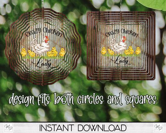 Crazy Chicken Lady Wind Spinner PNG Design for Sublimation, Garden Spinner Design, Digital Download