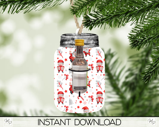 Santa Mason Jar Christmas Liquor Bottle Holder, Ornament PNG for Sublimation, Digital Download Design