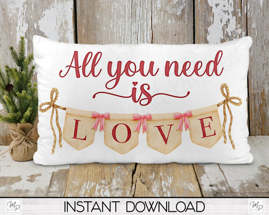 Valentine's Day Lumbar Pillow Cover PNG Sublimation Design, Digital Download