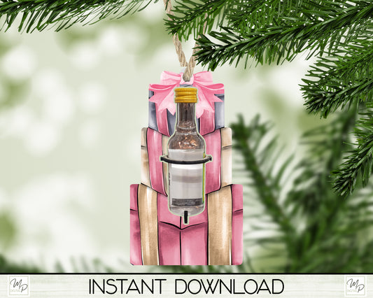 Stacked Gifts Christmas Liquor Bottle Holder, Ornament PNG for Sublimation, Digital Download Design