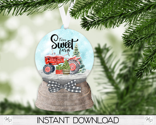Christmas Snow Globe Ornament PNG for Sublimation, Digital Download Design, Farm Sweet Farm