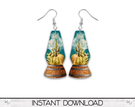 Western Cactus Earring PNG, Lava Lamp Shape Designs for Sublimation, Digital Download