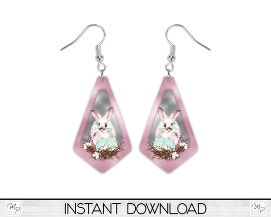 Easter Bunny Geometric Earring PNG Design for Sublimation, Digital Download