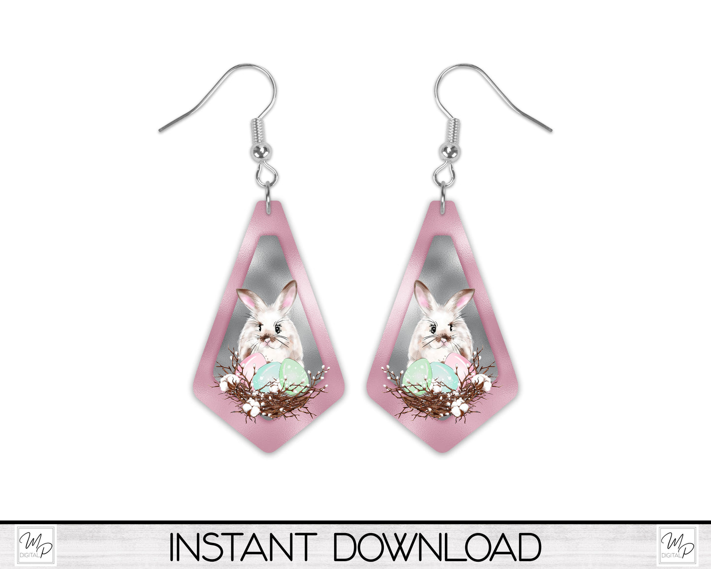 Easter Bunny Geometric Earring PNG Design for Sublimation, Digital Download