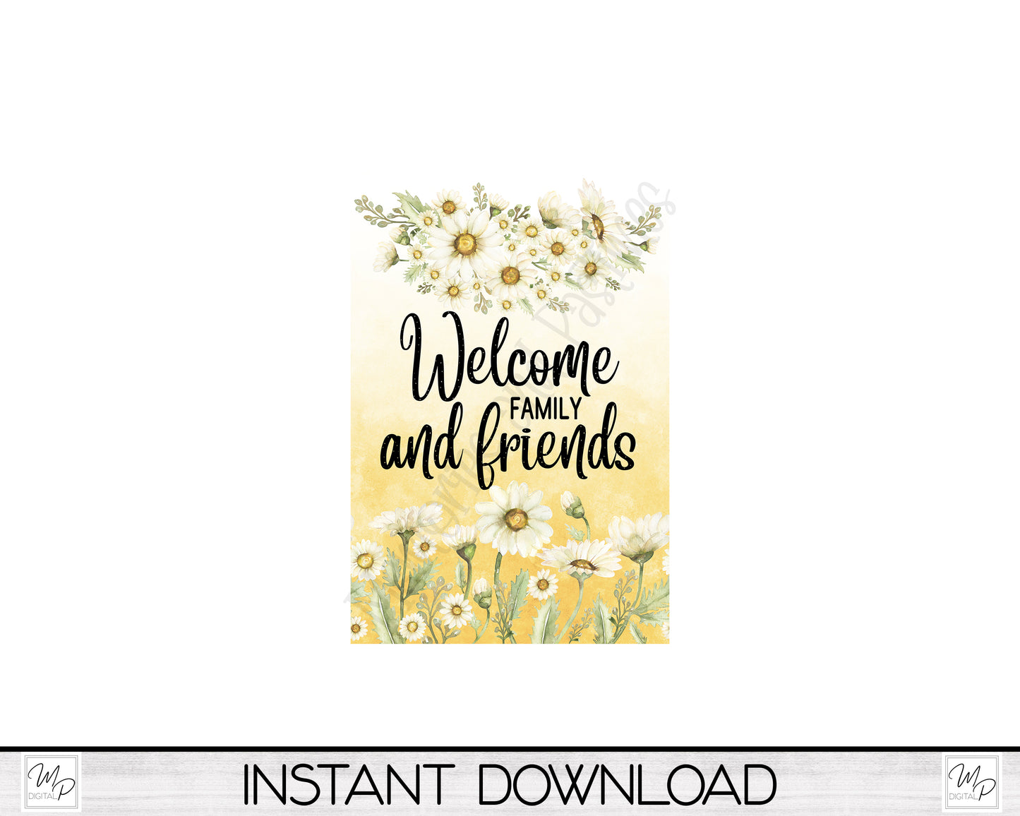 Daisy Welcome Garden Flag for Sublimation Design, Yard / Patio Flag, Digital Download